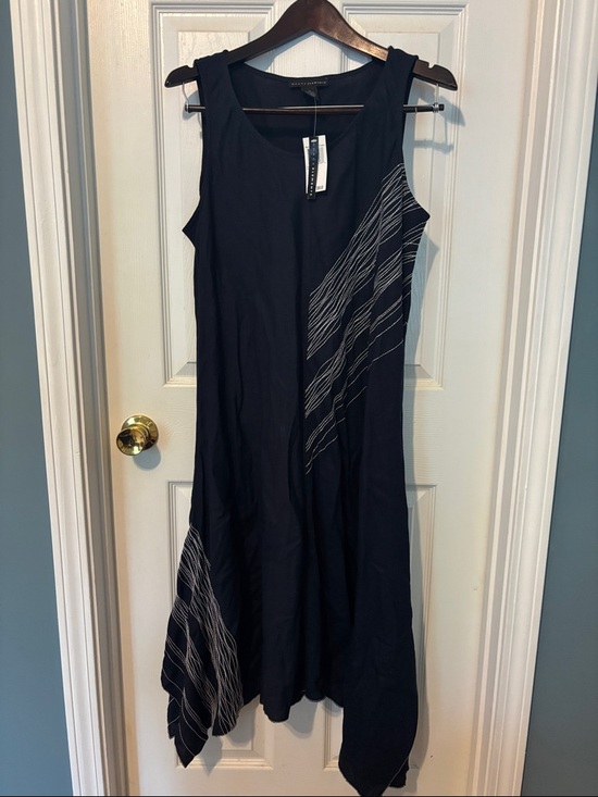 Grace Elements Dresses & Skirts - Sleeveless Linen Navy A-Line Dress with Diagonal White Stitch Detail. Size XL